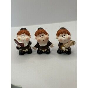 Napco Set Of 3 Vintage Porcelain Choir Monks Accordion, Music Book